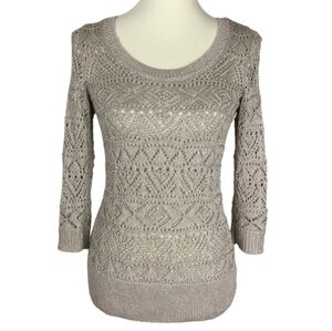 White House Black Market SM Gold Cable Knit Tunic Sweater